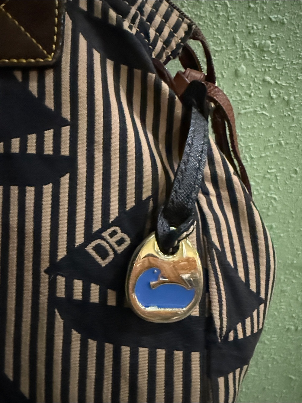 Dooney & Bourke Sailboat Print on Black Stripe Shoulder Bag - Picture 2 of 15